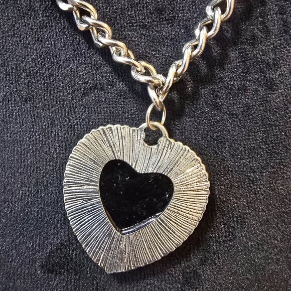 Vintage Silver 111 Single Cut Diamond Heart Pendant with Heavy Chain - Picture 6 of 7